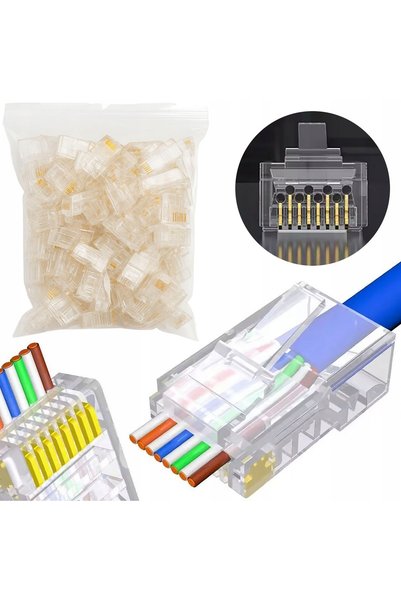 Rosfix EuroNet RJ45 6e Conector EasyPass - Tip Pass-Through UTP |   100 bucăț...