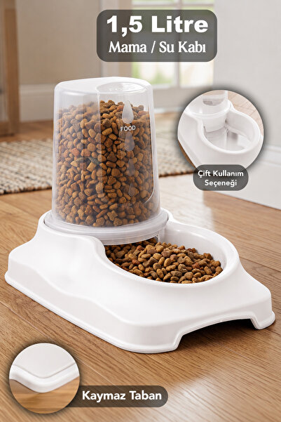 Meleni Home 1,5 Lt Kapasite Mama Kabı - Kaymaz Taban Şeffaf Hazneli Kedi Köpe...