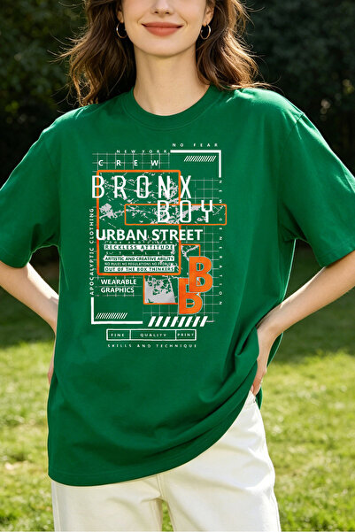 Fleck تي شيرت نسائي من Bronx Boy Urban Street بطباعة جرافيكية وياقة دائرية، ق...