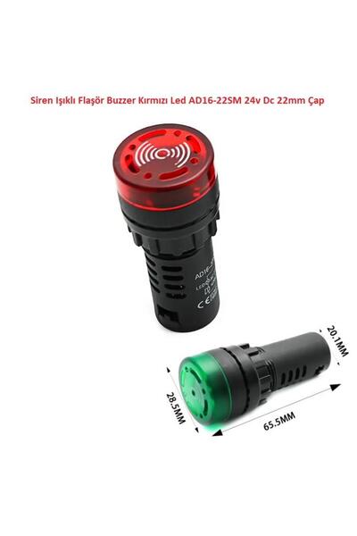Hatfon Elektronik Siren Işıklı Flaşör Buzzer Kırmızı Led AD16-22SM 24v Dc 22m...