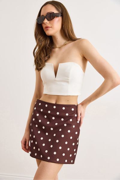 Olalook Γυναικεία Καφέ Πουά Μίνι Φούστα με Σορτς ETK-19000428