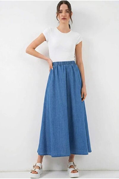 hazelin Γυναικεία τζιν φούστα με ελαστική μέση και μακριά τελείωμα HZL26W-BD1...