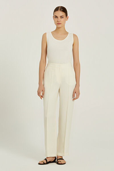 Triko Mısırlı Ecru Ribbed Woven Women's Trousers