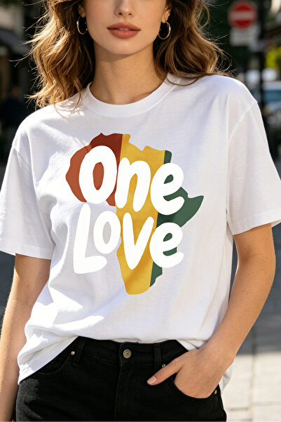 Fleck تي شيرت نسائي بطبعة One Love Africa بأسلوب كاجوال