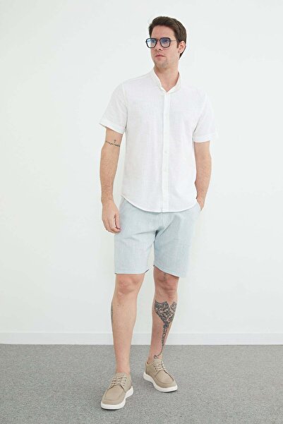 Fulla Moda Σορτς με ελαστική μέση, λινή όψη και τσέπες