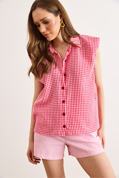 Olalook Γυναικείο φούξια πουκάμισο χωρίς μανίκια με λεπτομέρεια στους ώμους G...