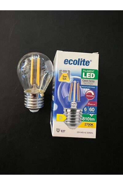 Ecolite 6 WATT DİMMERLENEBİLİR SARI IŞIK 2700 KELVİN ŞEFFAF CAM 810 LÜMEN G45...