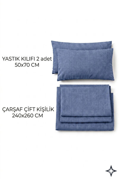 Faralya Life %100 Pamuk Çift Kişilik Çarşaf Takımı - 240x260 cm Lastiksiz Çarşaf + 2 Adet Yastık Kılıfı 50*70