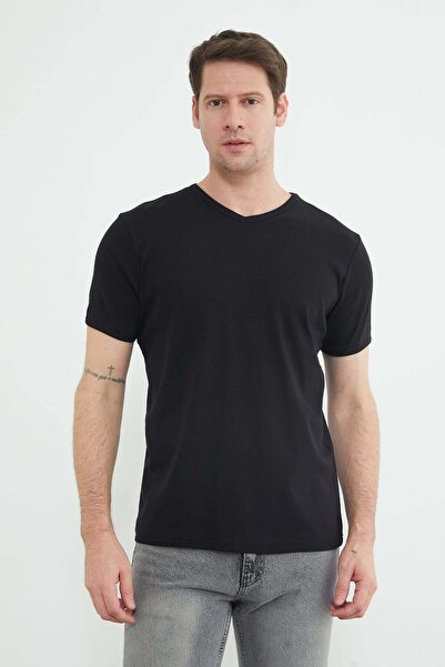 Fulla Moda Βασικό μπλουζάκι με ριμπάναλι και λαιμόκοψη V