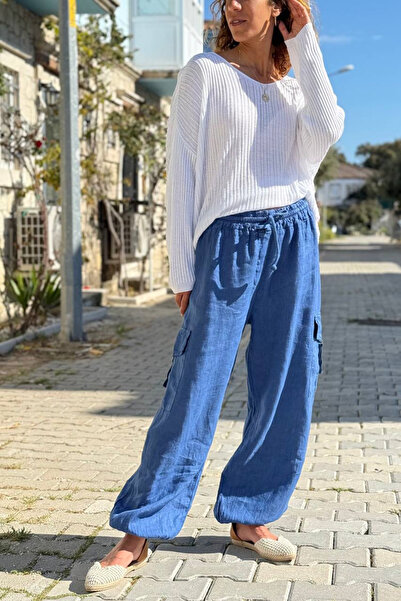 Güneşkızı Ιταλικό παντελόνι Indigo με τσέπες στο πλάι και ελαστικό τελείωμα σ...