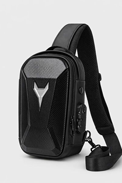 NEWISH POLO ACCESSORIES Μαύρη ανδρική τσάντα ώμου και μέσης για μοτοσικλετιστ...