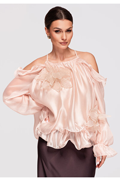 OMBRE Γυναικείο Μπλούζα με Ανοιχτούς Ώμους OW-TS-E0019 Rose