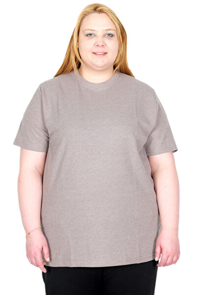 ModeXL Mode XL Real Big Size Γυναικείο T-Shirt με υφή βάφλας 20033 SUTLU BROWN