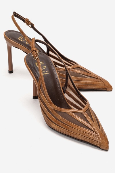 LuviShoes Ylena Taba Transparent Women's Thin Heeled Shoes with Mesh Detail