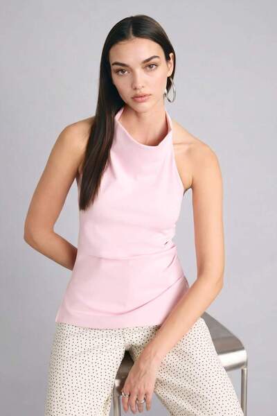 DeFacto Afra x Slım Fıt Μπλούζα με λαιμόκοψη Halter F8007AX26SM