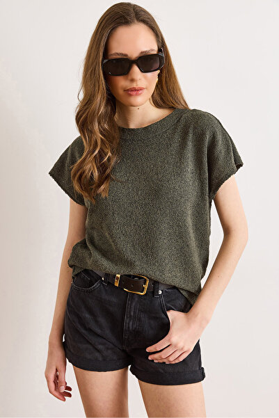 Olalook Women's Khaki Wide Collar Batwing Seasonal Knitwear Blouse Blz-19003248