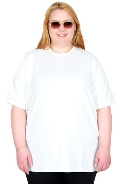 ModeXL Mode XL Real Big Size Γυναικείο T-Shirt με γιακά με τσέπη U26221 ECRU