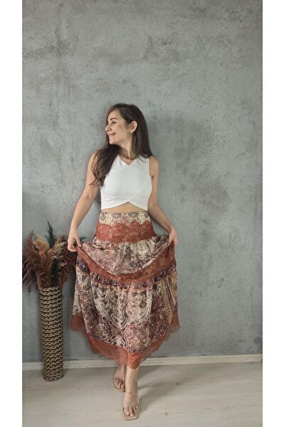 Butik DANTEL DETAYLI ŞİFON UZUN ETEK