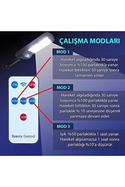 UpWay Güneş Enerjili 128 Led Duvar Lambası - 1000 LM Su Geçirmez Aydınlatma