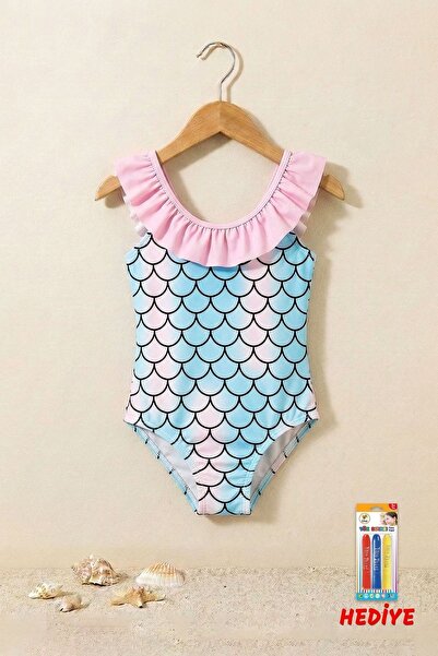 ZUZUNGA Κοριτσίστικο μαγιό με βολάν και σχέδιο γοργόνας