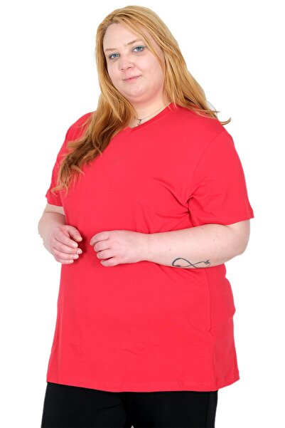 ModeXL Real Plus Size Women's T-Shirt Lycra V-Neck 20150 Red