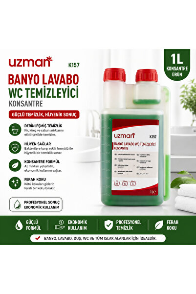 Uzman K157 Konsantre Banyo Lavabo WC Temizleyici 1 L - 20 Litreye Eşdeğer Kir...