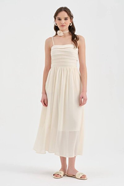 tw3 Rochie de damă cu design detaliat, cu accesorii roz, bretele din șnur și ...