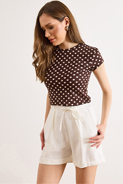 Olalook Γυναικείο λευκό σορτς από λυοσέλ με τσέπες και ελαστική μέση στην πλά...