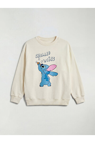 LC Waikiki Stitch Printed Girls' Thick Sweatshirt