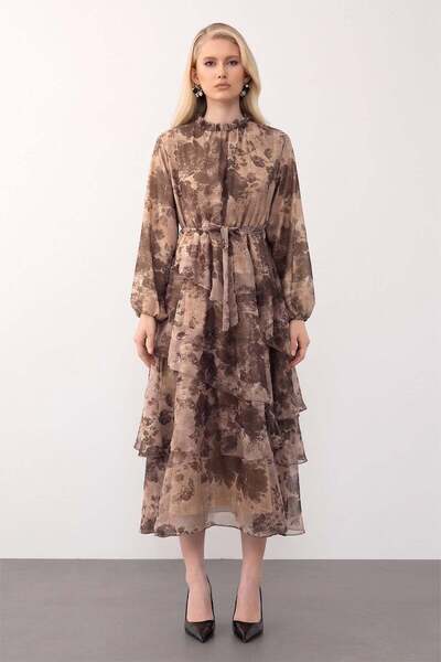 Olcay Φόρεμα σιφόν με φλοράλ σχέδια και στρώσεις VİZON 9462-E