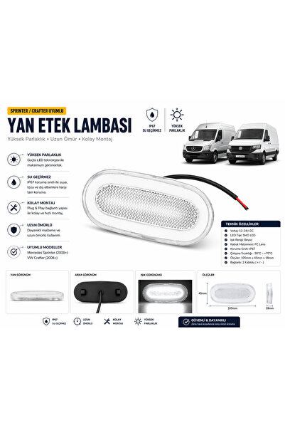 Mega Oto Market 12V LED Yan Etek Lambası Beyaz Neon Araç Altı Aydınlatma 1 Ad...