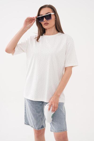 ŞİMAL Γυναικείο μπλουζάκι oversize με πέτρινο σχέδιο 260583