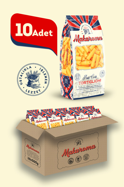 Makaroma Tortiglioni Kalın Kesme Makarna 500g / 10 Adet