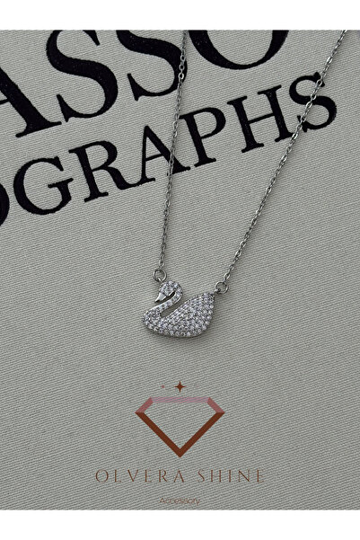 olvera shine 316L Steel Zircon Stone Silver White Swan Necklace/45 cm