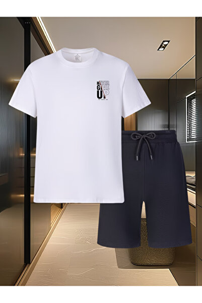 LAVİTTA Never Shorts and Top Tracksuit Set Printed Oversize Crew Neck