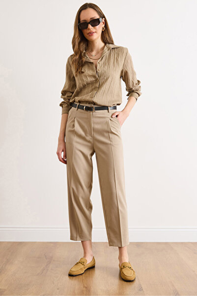 Olalook Γυναικείο παντελόνι από ύφασμα πολυβισκόν με πέτσες και πέτρινη ζώνη,...