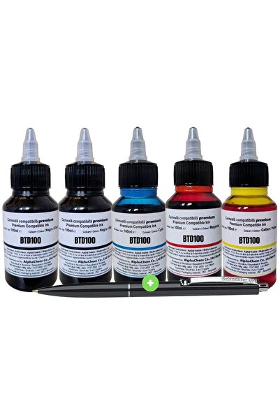 alphachem Σετ συμβατών μελανιών Brother BTD100, 5 μπουκάλια x 100ml (2x Μαύρο...