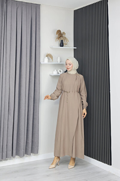 TATULA Long Dress with Brooch and Sash Detail