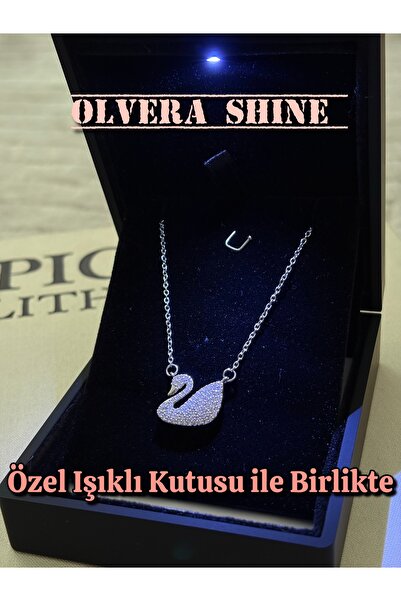 olvera shine قلادة على شكل بجعة فضية مع صندوق مضيء من الفولاذ 316L