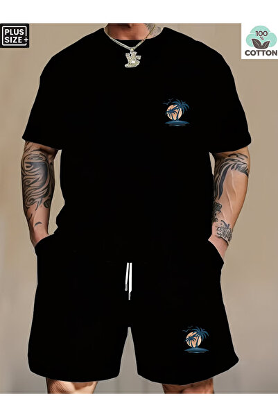LAVİTTA Beash Shorts and Top Tracksuit Set Printed Oversize Crew Neck