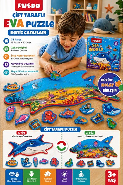 TOYFEST Puedo Deniz Canlıları EVA Çift Taraflı Puzzle 35 Parça 3D Eğitici Oyu...