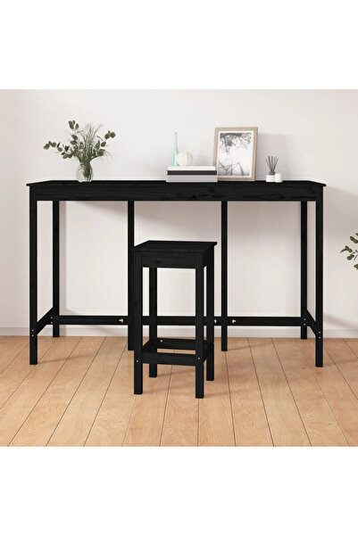 vidaxl Τραπέζι Μπαρ μαύρος 180 x 80 x 110 εκ.Μασίφ Ξύλο Πεύκου