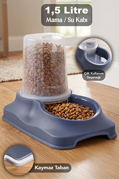 Meleni Home 1,5 Lt Kapasite Mama Kabı - Kaymaz Taban Şeffaf Hazneli Kedi Köpe...
