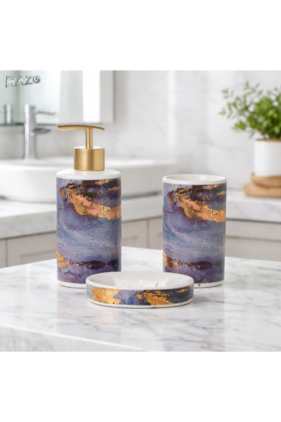 Razo 3-piece porcelain bathroom set, Soap dispenser, Glass, Soap dish, Resist...