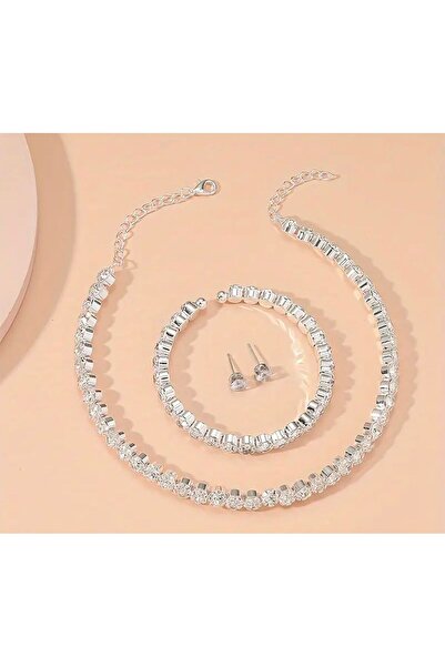 GAMY JEWELLERY Ασημένιο σετ κολιέ, βραχιόλι και σκουλαρίκια, διακοσμημένο με ...