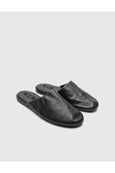 İLVİ Vittorio Genuine Floater Leather Men's Black House Slippers