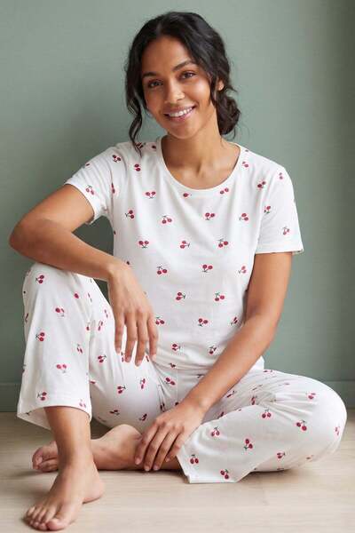 Niket Life Ženska pidžama od četkastog pamuka sa kratkim rukavima, okruglim i...