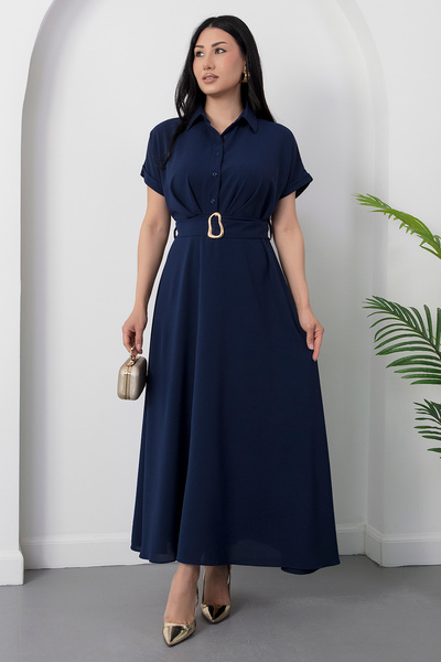 PULLIMM Φόρεμα με γιακά πουκάμισου, ζώνη και κουμπιά DKS1427