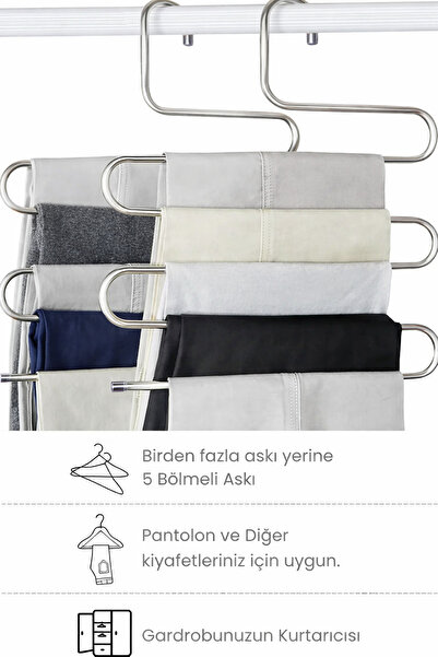 omilife 5 Katlı Metal Pantolon Askısı Yer Tasarruflu Şal Eşarp Gardolap Organizeri 35x27 cm