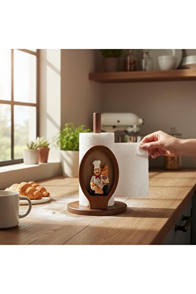 e-life shop Φυσική Ξύλινη Θήκη για Χαρτοπετσέτες με Φιγούρα Σεφ, Διακοσμητική...